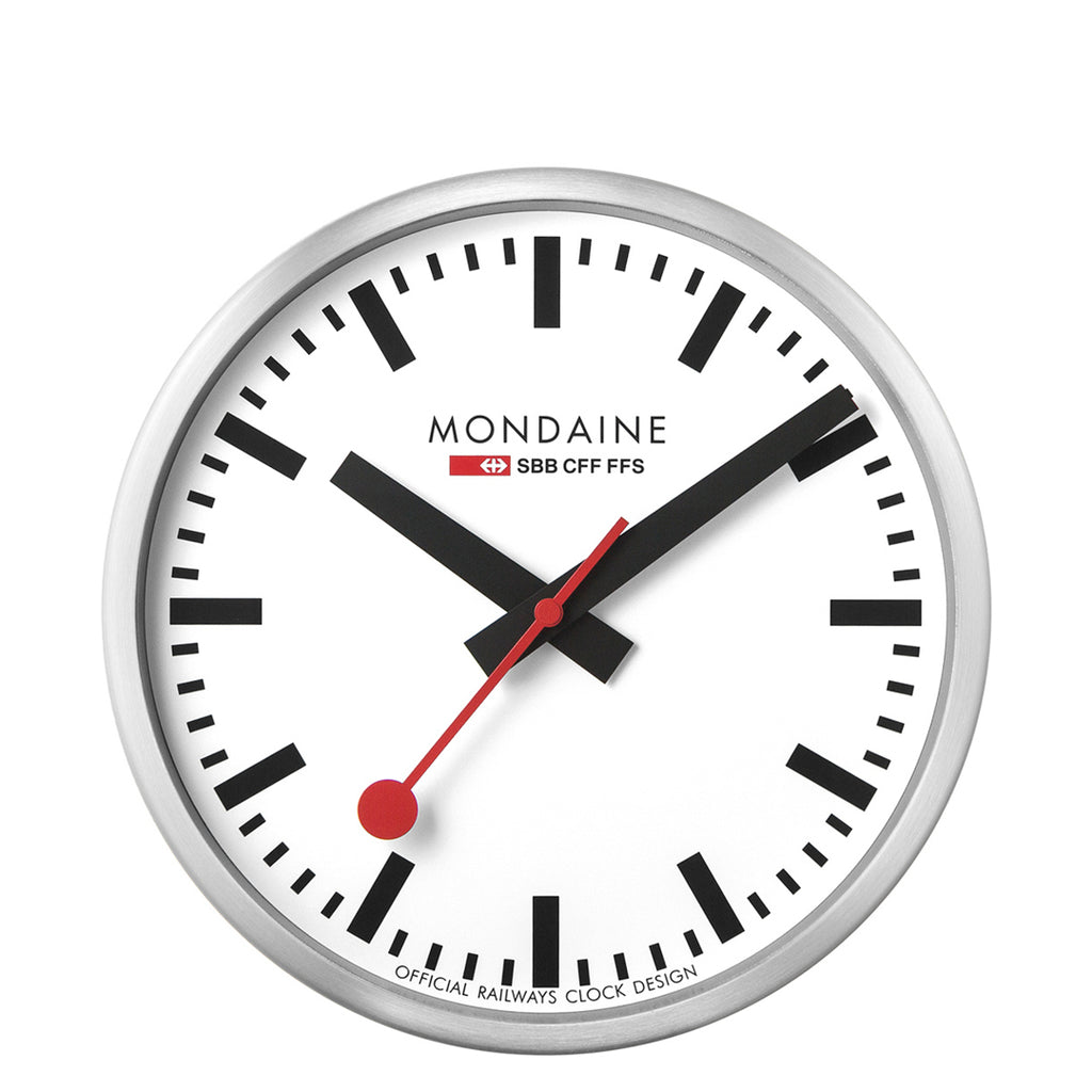 Mondaine Wall Clock 25cm made from Brushed Aluminium in White