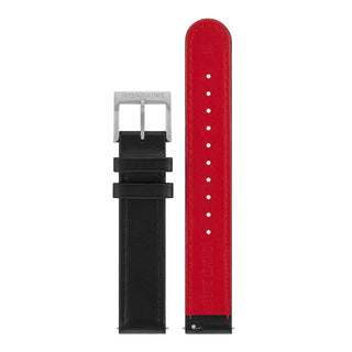 Mondaine Leather Stitched Watch Band with brushed buckle