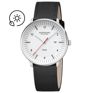 Doppio Solar Black Leather 41mm watch — Mondaine Australia