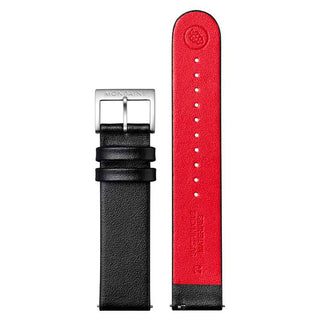 Black Vegan Leather Red Line Polished 20mm Watch Band