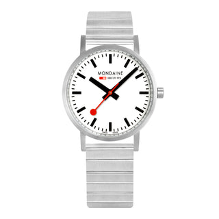 Mondaine Official Classic 36mm Silver Stainless Steel watch front