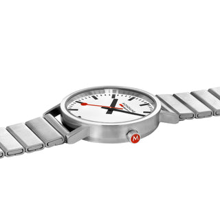 Mondaine Official Classic 40mm Silver Stainless Steel watch flat