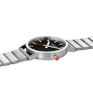 Mondaine Official Classic 40mm Silver Stainless Steel watch flat