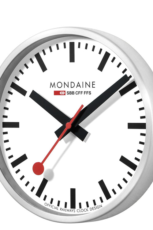 Mondaine Wall Clock 25cm made from Brushed Aluminium in White Mondaine Australia