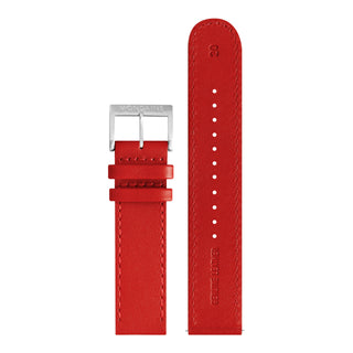 Mondaine Watch Band Red Leather Stitch Brushed
